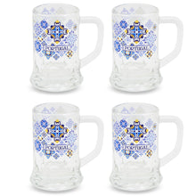 Load image into Gallery viewer, Set of 4 Portuguese Shot Glasses – Mini Beer Mug Style with Blue &amp; Yellow Tile Design

