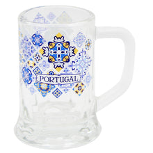 Load image into Gallery viewer, Set of 4 Portuguese Shot Glasses – Mini Beer Mug Style with Blue &amp; Yellow Tile Design
