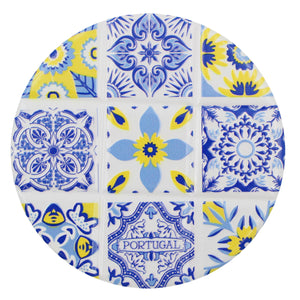 Set of 4 Portuguese Ceramic Coasters with Cork Backing – Blue Yellow Azulejo Tile Design