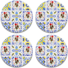 Load image into Gallery viewer, Set of 4 Portuguese Ceramic Coasters with Cork Backing – Azulejo Tile Design with Bracelos Rooster

