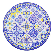 Load image into Gallery viewer, Set of 4 Portuguese Ceramic Coasters with Cork Backing – Blue Yellow Azulejo Tile Design
