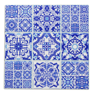 Blue and White Tile Azulejo Design Ceramic Trivet with Cork Backing