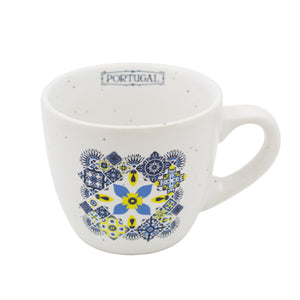 Set of 4 Portuguese Azulejo Ceramic Espresso Cup Set with Blue Saucers