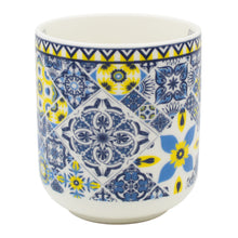 Load image into Gallery viewer, Portuguese Ceramic Mug with Blue and Yellow Azulejo Tile Pattern, 16 oz.
