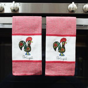 Set of 2 Portuguese Rooster Kitchen Dish Towels – 100% Cotton Decorative Towels in Red Design