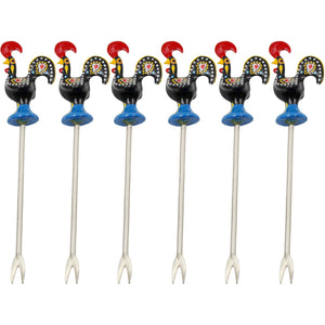 Traditional Hand-Painted Portuguese Good Luck Rooster with Appetizer Tapas Forks