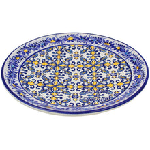 Load image into Gallery viewer, Portuguese Decorative Ceramic Plate – Blue and Yellow Azulejo Tile Center with Hand-Painted Floral Border, 9.75&quot; Diameter

