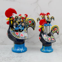 Load image into Gallery viewer, Traditional Hand-Painted Portuguese Good Luck Rooster with Appetizer Tapas Forks
