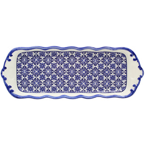 Portuguese Azulejo Ceramic Serving Platter - Blue & White Tile Pattern