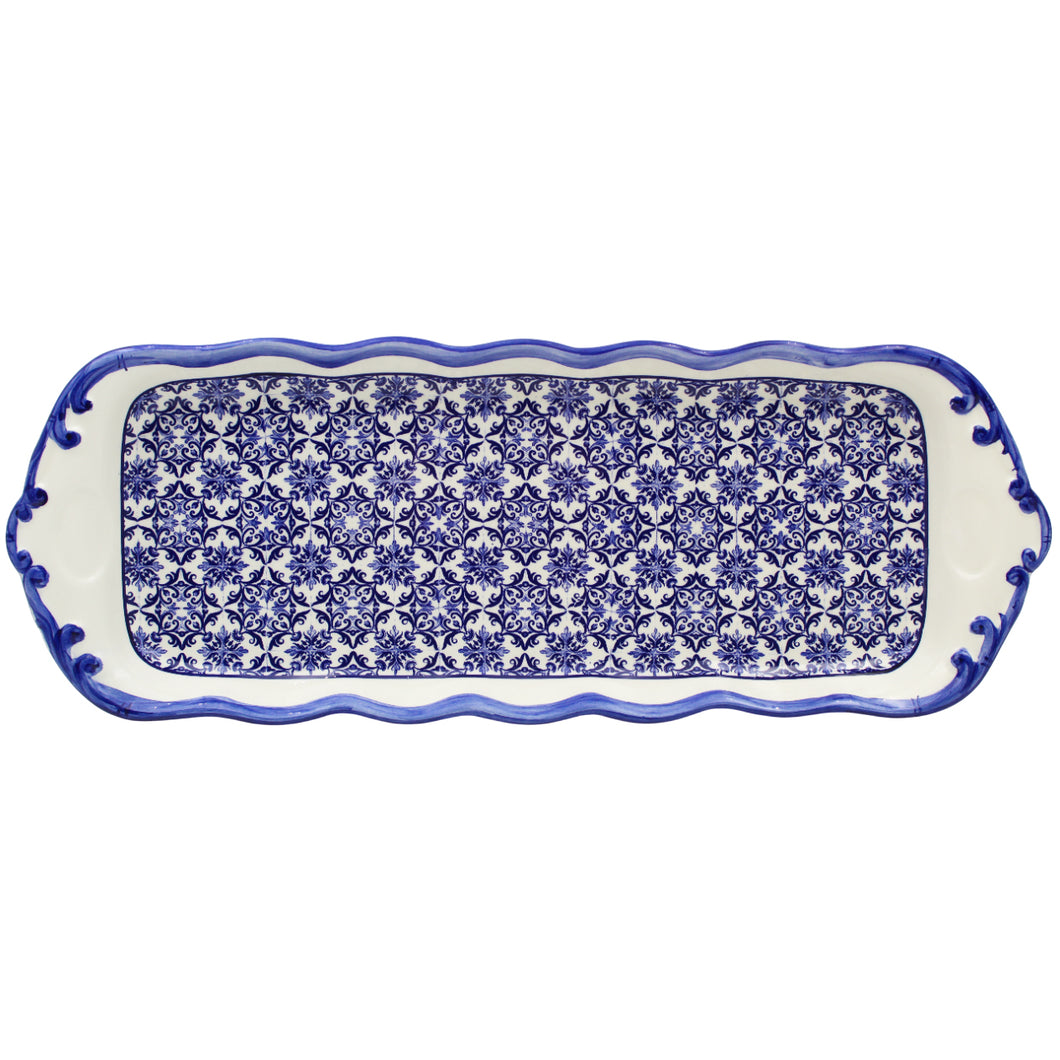 Portuguese Azulejo Ceramic Serving Platter - Blue & White Tile Pattern