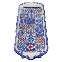 Load image into Gallery viewer, Portuguese Ceramic Serving Tray with Azulejo Tile Design and Hand-Painted Blue Accents
