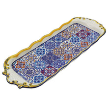 Load image into Gallery viewer, Portuguese Ceramic Serving Tray with Azulejo Tile Design and Hand-Painted Yellow Accents
