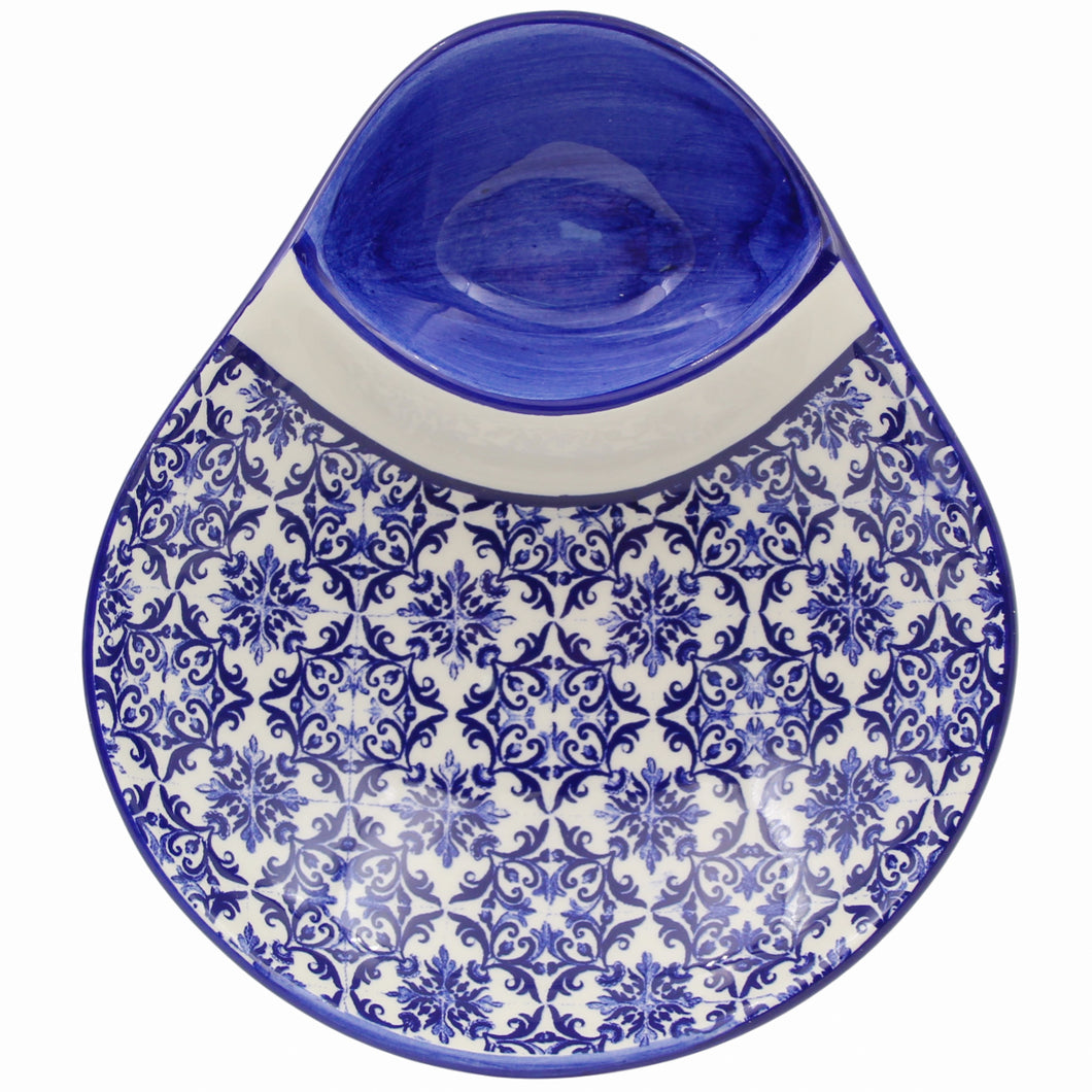 Portuguese Azulejo Ceramic Large Olive Dish - Blue & White Tile Pattern