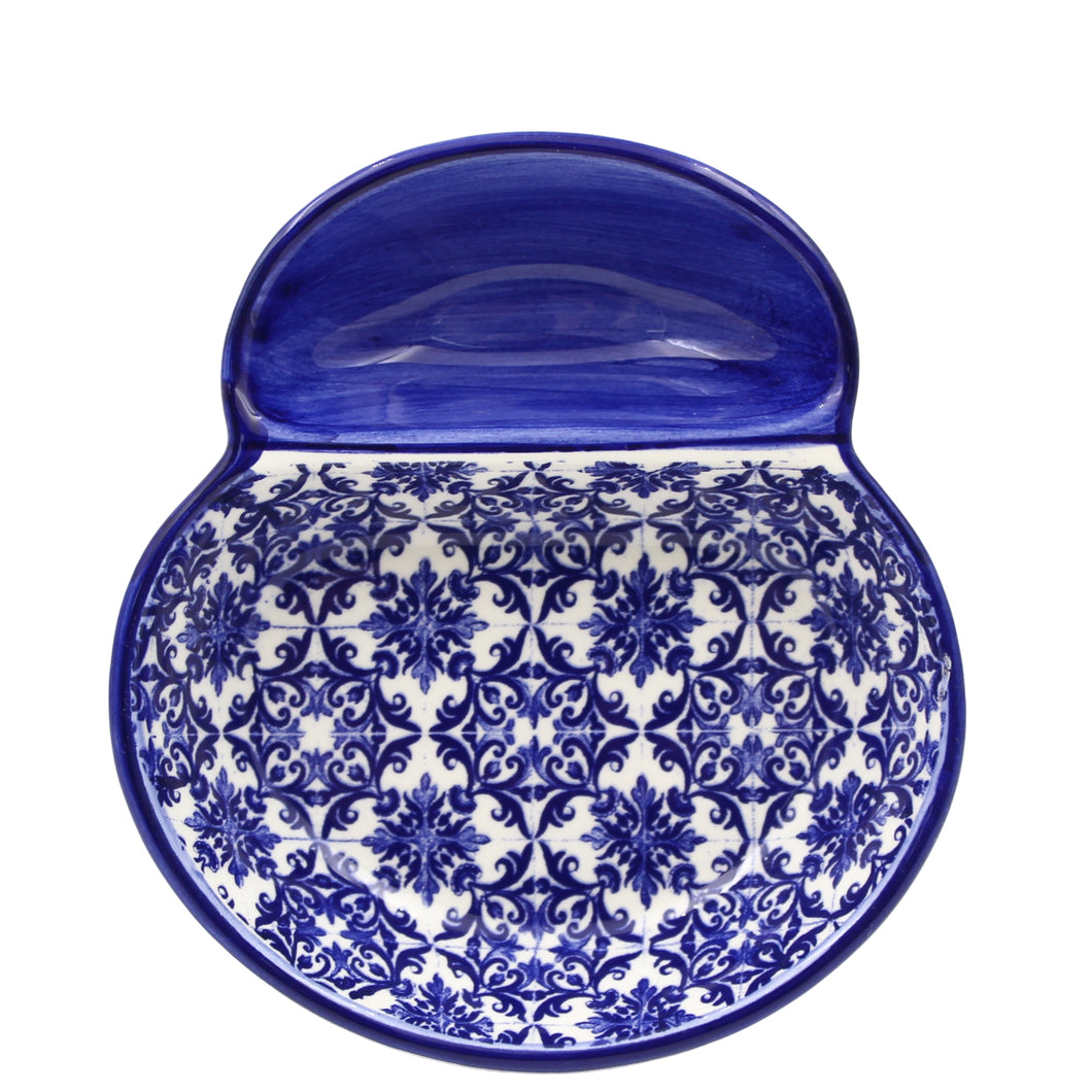 Portuguese Azulejo Ceramic Small Olive Dish - Blue & White Tile Pattern