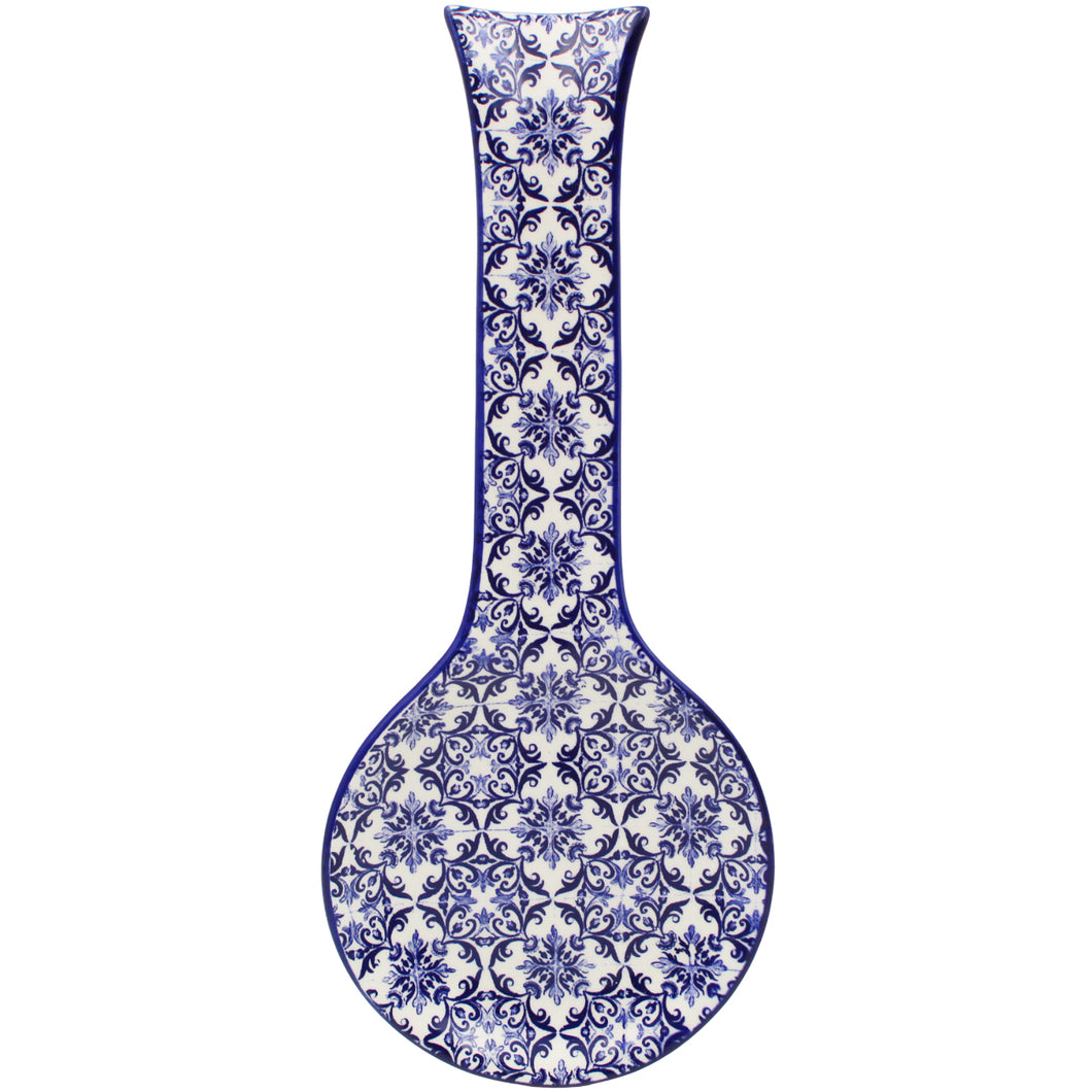 Portuguese Azulejo Ceramic Spoon Rest - Blue & White Tile Pattern