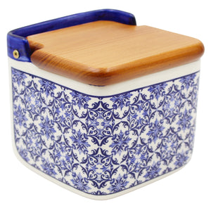 Portuguese Azulejo Ceramic Salt Holder - Blue & White Tile Pattern