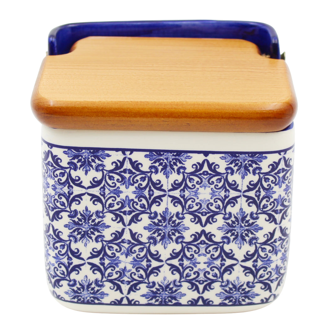 Portuguese Azulejo Ceramic Salt Holder - Blue & White Tile Pattern