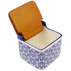 Portuguese Azulejo Ceramic Salt Holder - Blue & White Tile Pattern