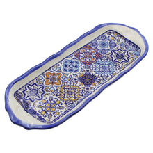 Load image into Gallery viewer, Portuguese Ceramic Small Serving Tray with Azulejo Tile Design and Blue Accents
