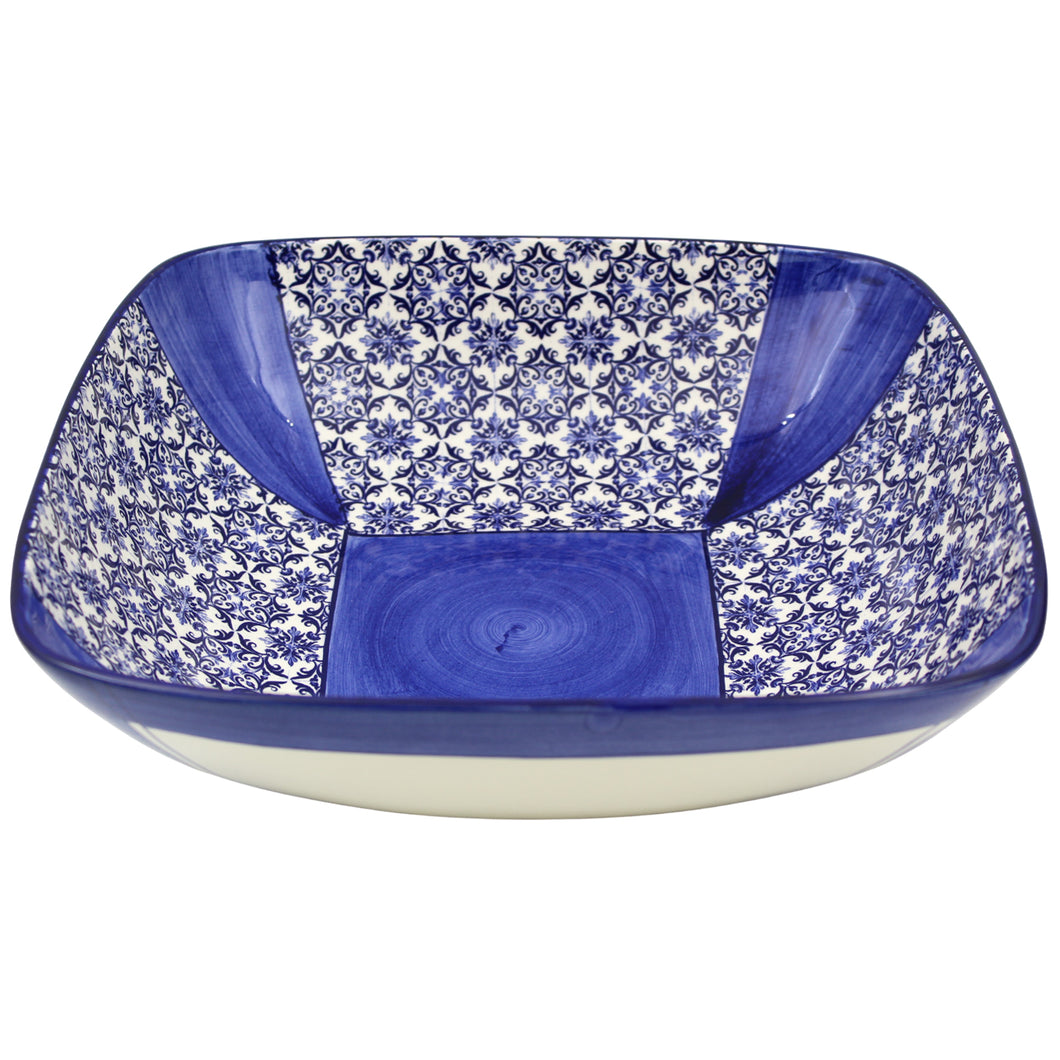 Portuguese Azulejo Ceramic Serving Bowl - Blue & White Tile Pattern