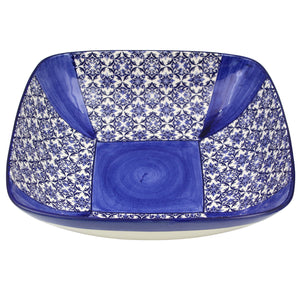 Portuguese Azulejo Ceramic Serving Bowl - Blue & White Tile Pattern