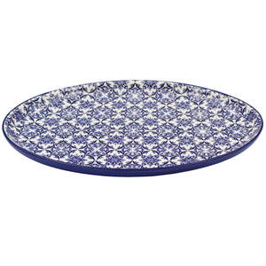 Portuguese Azulejo Ceramic Oval Platter - Blue & White Tile Pattern