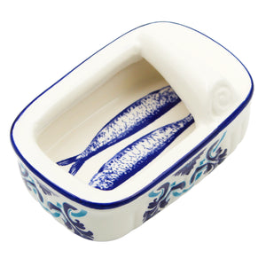 Portuguese Azulejo Ceramic Decorative Sardine Can - Blue & White Tile Pattern