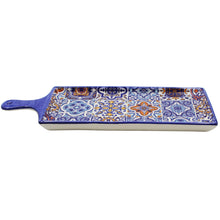 Load image into Gallery viewer, Portuguese Ceramic Serving Tray with Blue Handle, Azulejo Tile Design
