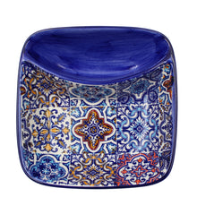 Load image into Gallery viewer, Portuguese Azulejo Ceramic Olive Dish with Pit Holder – Colorful Blue Tile Pattern
