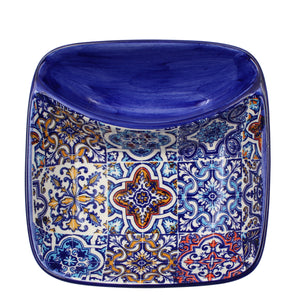 Portuguese Azulejo Ceramic Olive Dish with Pit Holder – Colorful Blue Tile Pattern