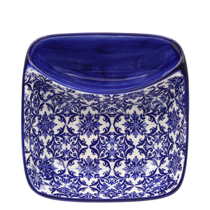 Portuguese Azulejo Ceramic Small Square Olive Dish - Blue & White Tile Pattern