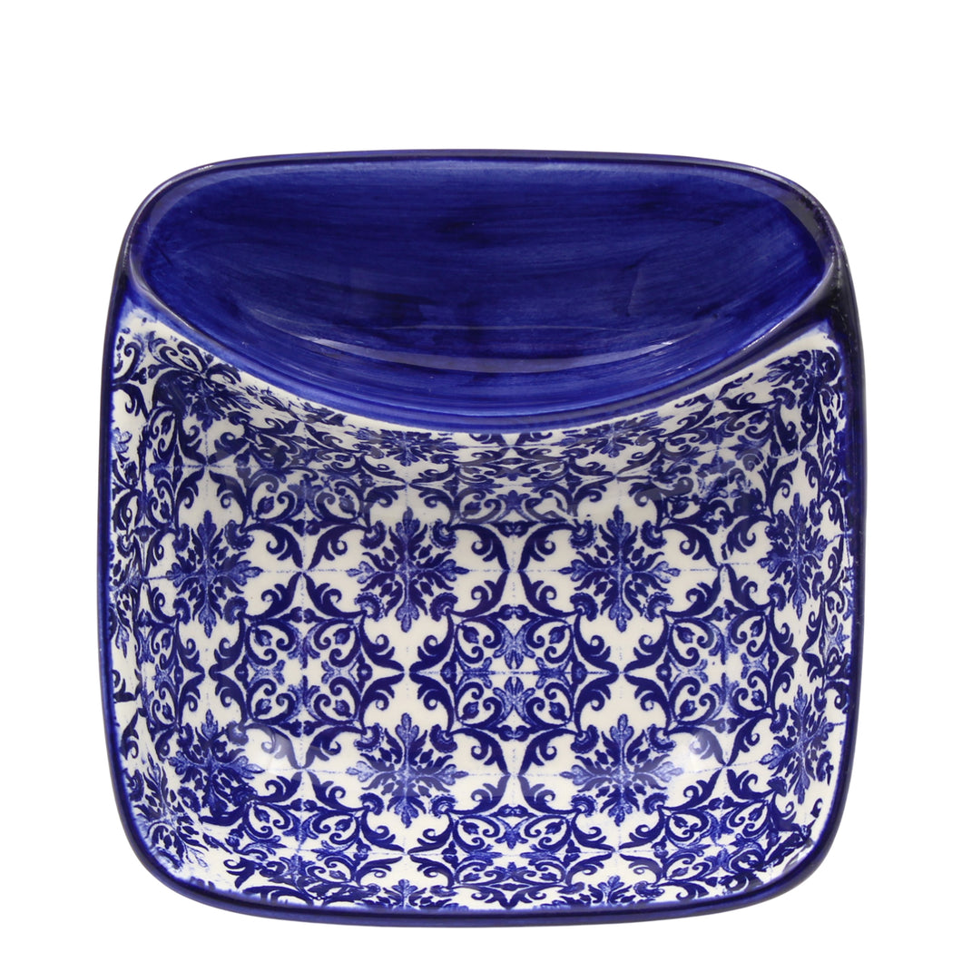 Portuguese Azulejo Ceramic Small Square Olive Dish - Blue & White Tile Pattern