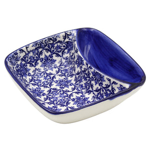 Portuguese Azulejo Ceramic Small Square Olive Dish - Blue & White Tile Pattern