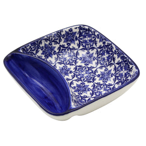 Portuguese Azulejo Ceramic Small Square Olive Dish - Blue & White Tile Pattern