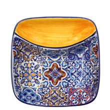 Load image into Gallery viewer, Portuguese Azulejo Ceramic Olive Dish with Pit Holder – Colorful Yellow Tile Pattern
