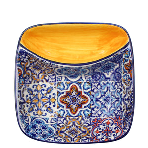 Portuguese Azulejo Ceramic Olive Dish with Pit Holder – Colorful Yellow Tile Pattern