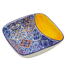 Load image into Gallery viewer, Portuguese Azulejo Ceramic Olive Dish with Pit Holder – Colorful Yellow Tile Pattern
