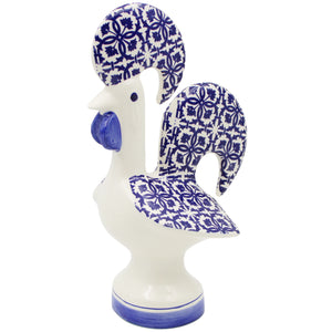 Portuguese Azulejo Ceramic Rooster - Blue & White Tile Pattern