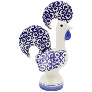 Portuguese Azulejo Ceramic Rooster - Blue & White Tile Pattern