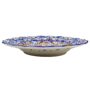 Hand-Painted Traditional Floral Blue and Orange Tile Azulejo 11" Decorative Plate