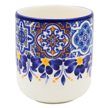 Load image into Gallery viewer, Portuguese Ceramic Mug Set of 2 – Blue Yellow Azulejo Tile and Floral Design
