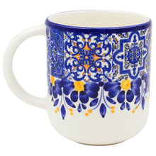 Load image into Gallery viewer, Portuguese Ceramic Mug Set of 2 – Blue Yellow Azulejo Tile and Floral Design
