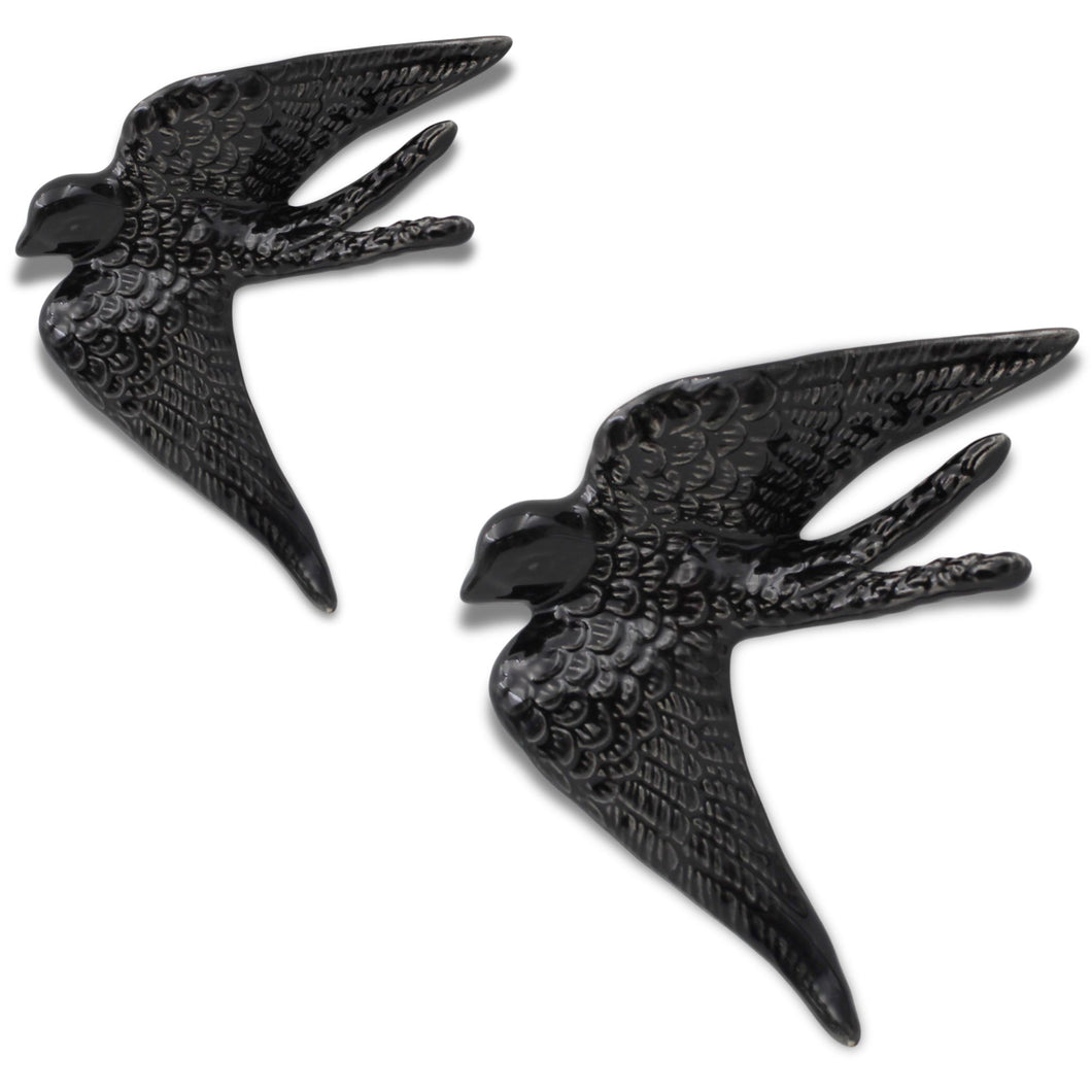 Set of 2 Portuguese Ceramic Swallows – Glossy Black Finish