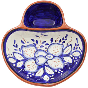 Hand-Painted Portuguese Terracotta Olive Dish with Blue Floral Design