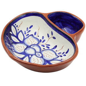 Hand-Painted Portuguese Terracotta Olive Dish with Blue Floral Design
