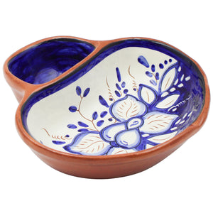 Hand-Painted Portuguese Terracotta Olive Dish with Blue Floral Design
