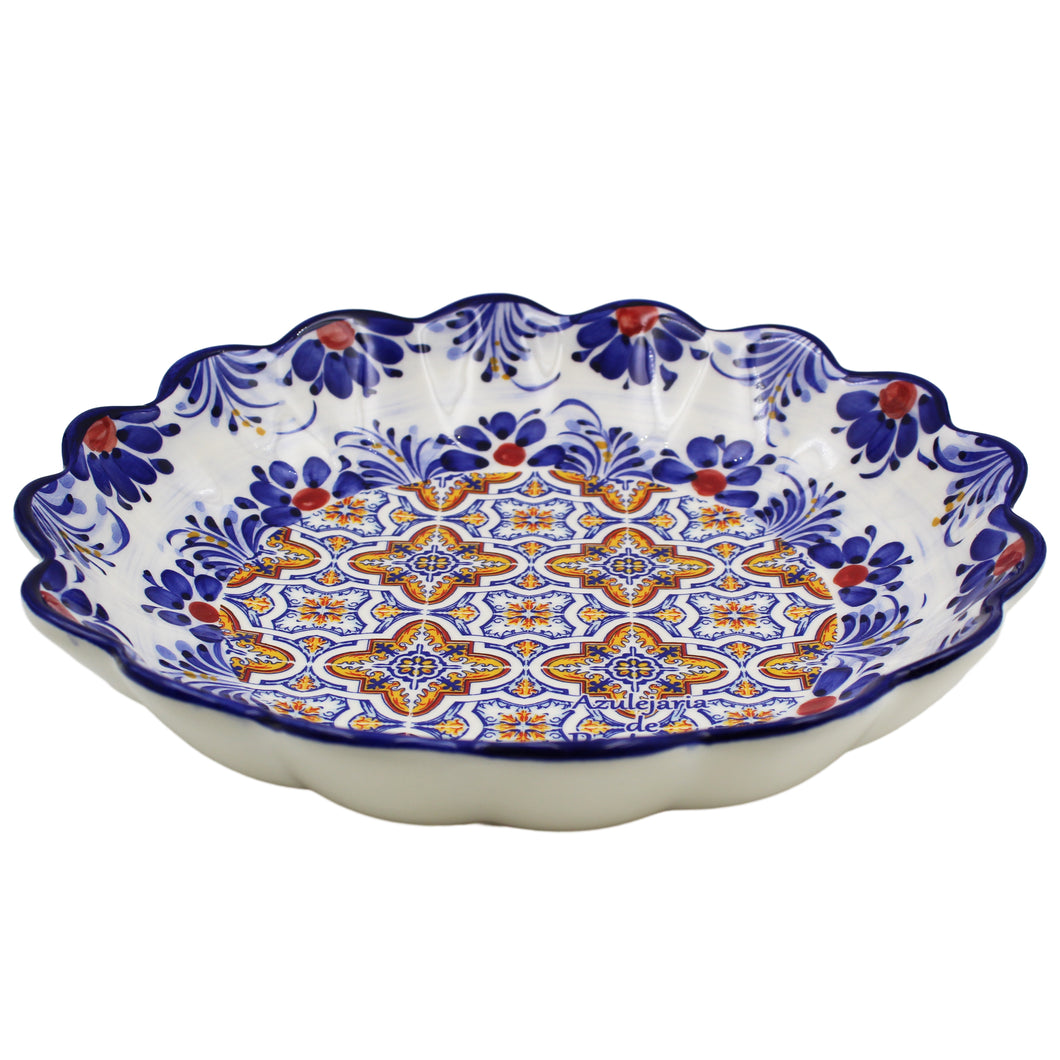 Traditional Blue and Orange Tile Azulejo Floral Ceramic Salad Bowl