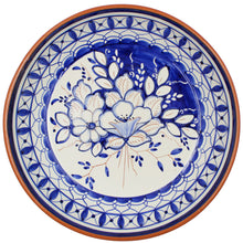 Load image into Gallery viewer, Hand-Painted Portuguese Blue Flower Bouquet Terracotta Serving Bowl - Artisan Crafted
