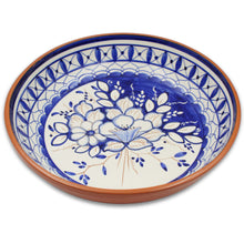 Load image into Gallery viewer, Hand-Painted Portuguese Blue Flower Bouquet Terracotta Serving Bowl - Artisan Crafted
