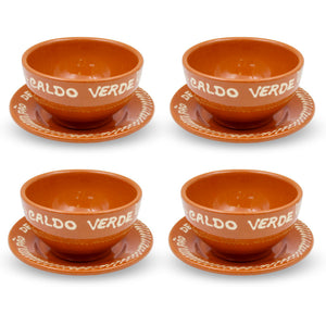 Set of 4 Portuguese Terracotta Caldo Verde Bowls with Plates – Traditional Clay Soup Set Handcrafted in Portugal